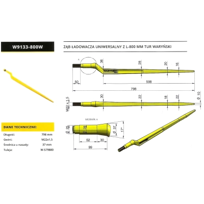Ząb ładowacza uniwersalny  l-800mm waryński w9133-800w