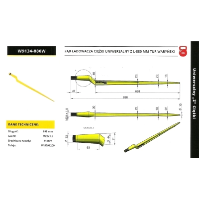 Ząb ładowacza cięzki uniwersalny z l-880mm waryński w9134-880w