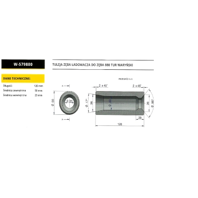 Tuleja zęba ładowacza do zęba 880 Tur Waryński w-579880