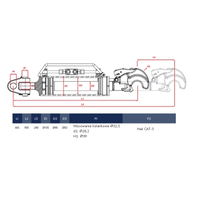 Łącznik centralny górny hydrauliczny kat. 3-3 665-905mm